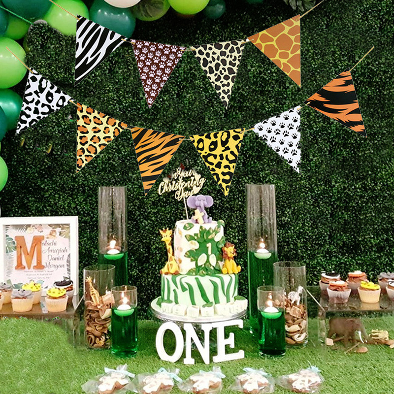 Dzimšanas dienas džungļu ballītes dekors Reklāmkarogs Zoodārzs Safari Tēma Lauva pērtiķis Dinozaurs Dzīvnieks Bunding Papīra Reklāmkarogi Garland Bērniem Zīdaiņu duša