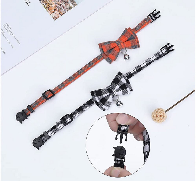 Pet Breakaway Cat kaklasiksna tauriņš un zvaniņš jauks rūtains Ziemassvētku sarkans elastīgs, regulējams suņu kaklasiksna ar vērtni, mazu zvaniņu kaķiem