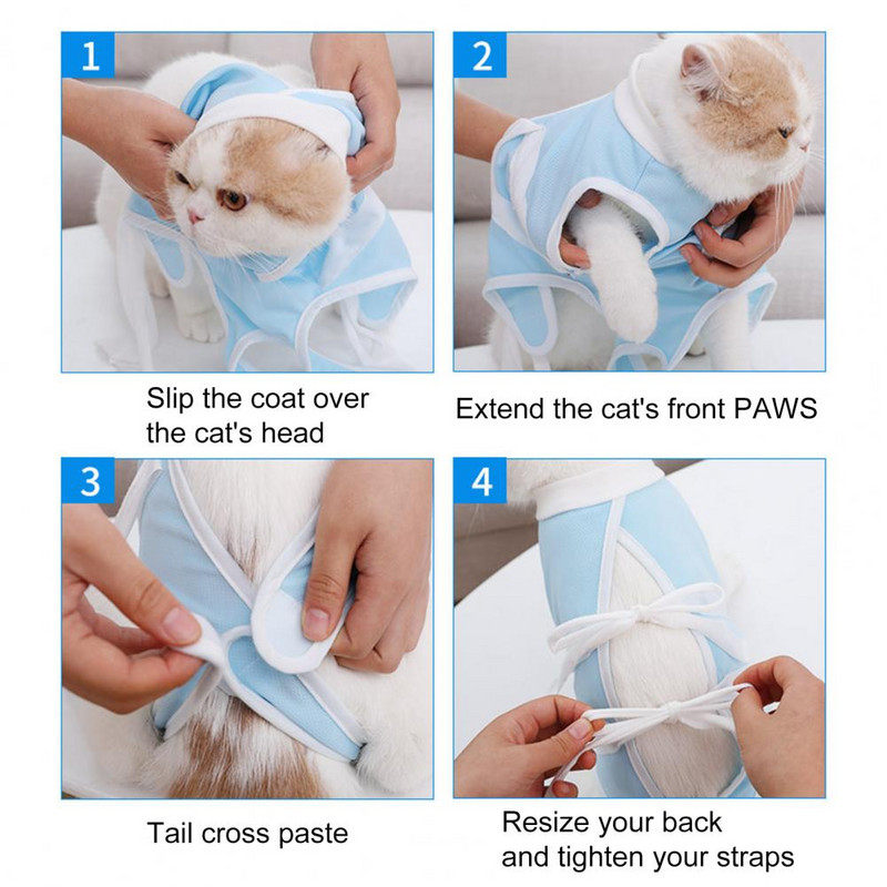 Mājdzīvnieku atveseļošanas uzvalks Apburošs e-apkakles alternatīvs kaķu sterilizācijas uzvalks 4 izmēri kaķu atveseļošanai