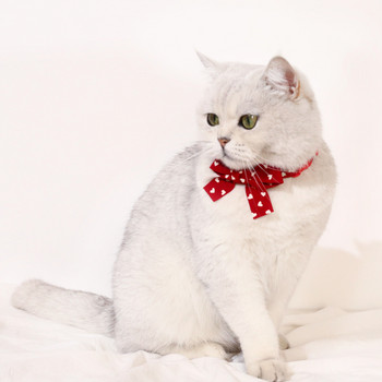 Chirstmas Red Bowknot Cat Collars Heart Dots Pattern Чихуахуа Кученца Нашийник с висулка Регулируемо Коте Колие Подарък за домашни любимци