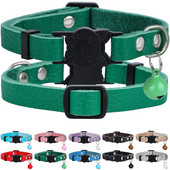 Breakaway kaķu kaklasiksnas, mīkstas īstas ādas ātri atvienojamas sprādzes ar regulējamu zvaniņu kaķu kaķēnam Melns Sarkans Rozā zaļš