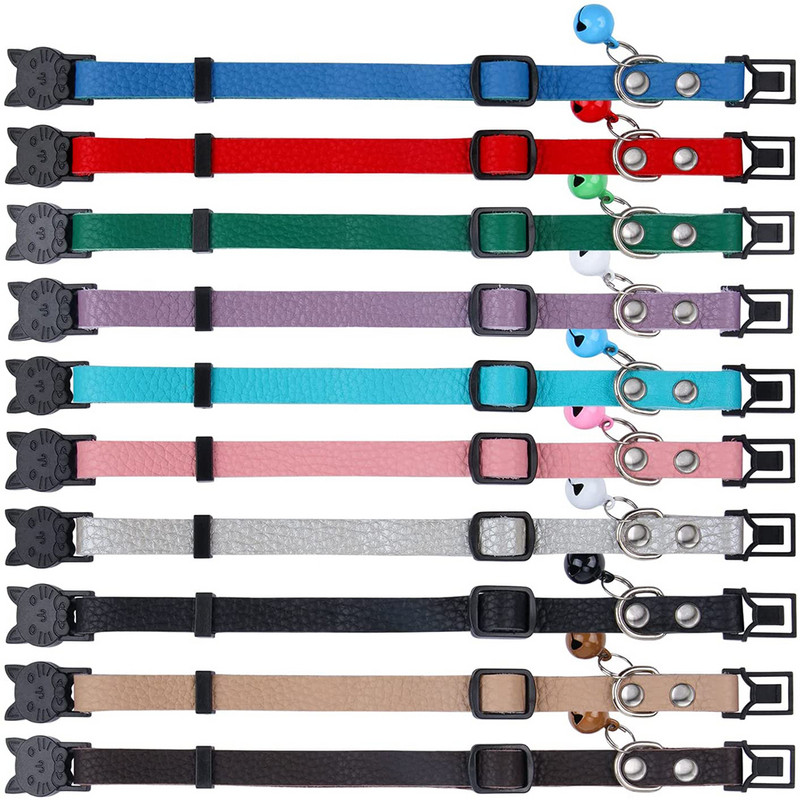 Breakaway kaķu kaklasiksnas, mīkstas īstas ādas ātri atvienojamas sprādzes ar regulējamu zvaniņu kaķu kaķēnam Melns Sarkans Rozā zaļš