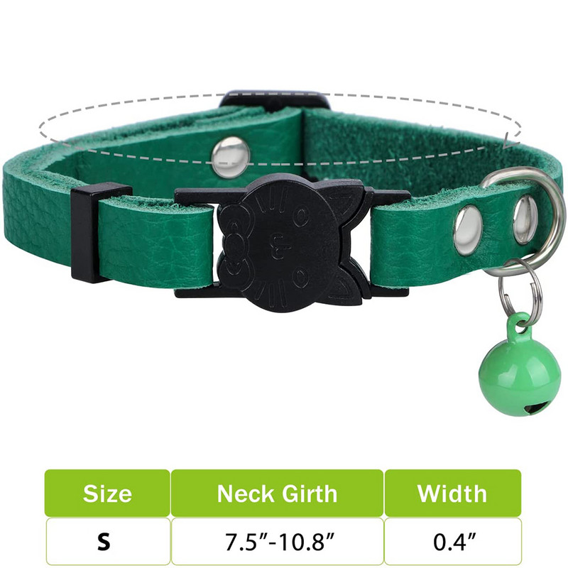 Breakaway kaķu kaklasiksnas, mīkstas īstas ādas ātri atvienojamas sprādzes ar regulējamu zvaniņu kaķu kaķēnam Melns Sarkans Rozā zaļš