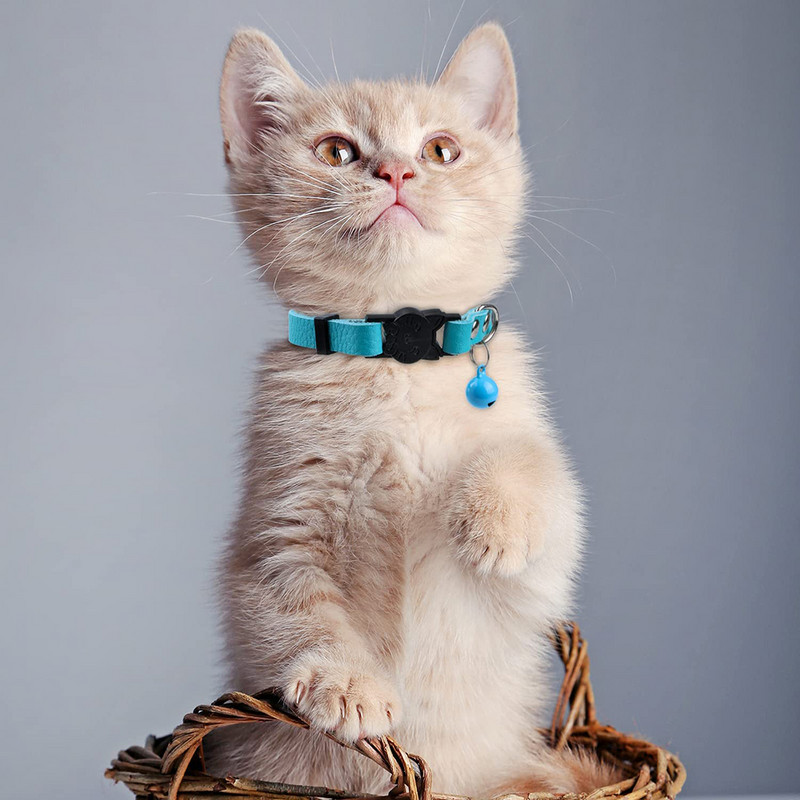 Breakaway kaķu kaklasiksnas, mīkstas īstas ādas ātri atvienojamas sprādzes ar regulējamu zvaniņu kaķu kaķēnam Melns Sarkans Rozā zaļš