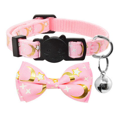Cute Star Moon tauriņš kaķu kaklasiksna Bell drošības Breakaway kaķu apkakles kaklarota regulējama Bowknot kaķa kaklasiksna kaķēnu aksesuāriem
