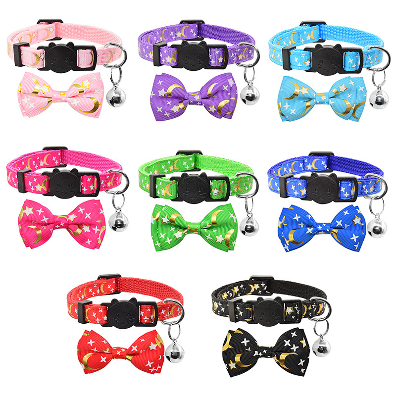 Cute Star Moon tauriņš kaķu kaklasiksna Bell drošības Breakaway kaķu apkakles kaklarota regulējama Bowknot kaķa kaklasiksna kaķēnu aksesuāriem