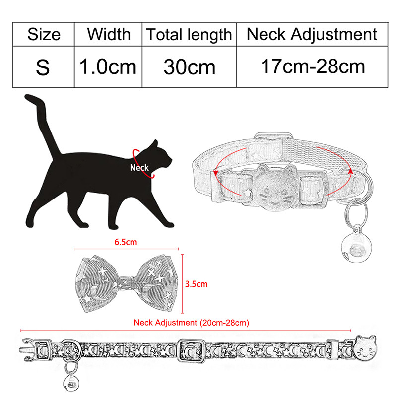 Cute Star Moon tauriņš kaķu kaklasiksna Bell drošības Breakaway kaķu apkakles kaklarota regulējama Bowknot kaķa kaklasiksna kaķēnu aksesuāriem