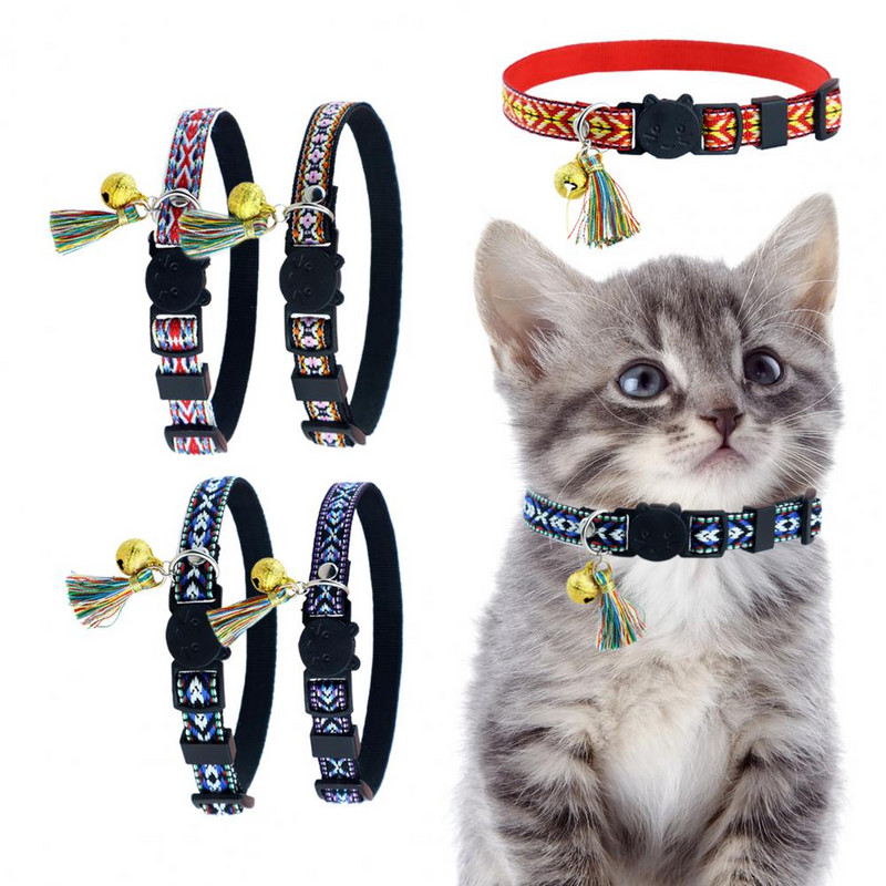 Īpaši viegla mājdzīvnieka kaklasiksna, pušķu dizaina kaķu kaklarota, draudzīga ādai Vidēja izmēra mājdzīvnieku suņu kaķu kaklasiksna ar mini zvana piekariņu mājdzīvnieku piederumiem