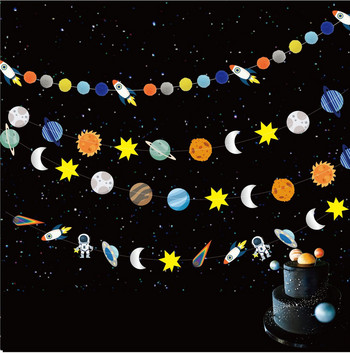 Κρεμαστό διακοσμητικό πανό για το ηλιακό σύστημα για τα γενέθλια Garland Astronaut Galaxy Διακόσμηση πάρτι για παιδιά Παιδικό πάρτι γενεθλίων