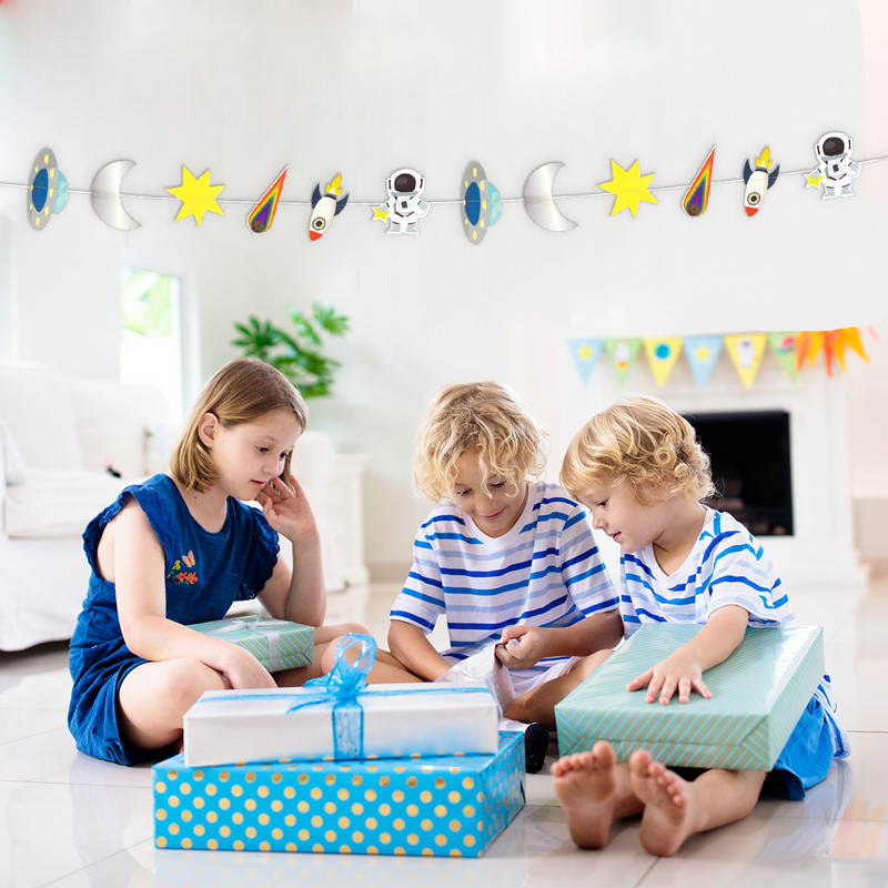 Naprendszer függő dekorációs banner Világűr Születésnapi Garland Astronaut Galaxy Theme Party Decor Gyerek fiúk születésnapi partija