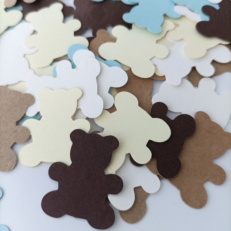 Rotaļu lācītis mētāšanās papīra lūžņi Bērnu duša Laimīgu zēnu meiteņu dzimšanas dienas ballītes dekors zils brūns lācis konfeti izkaisīti ziedi