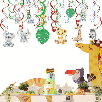 6 τεμ./Συσκευασία Safari Animal Animal Jungle Oraning Swirl Decorations Boy Baby Shower Cutout Εορταστικές προμήθειες για πάρτι Διακοσμήσεις Diy