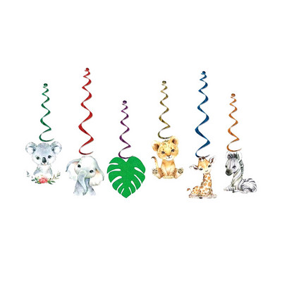 6db/csomag Szafari Állat dzsungel mennyezeti függő örvény dekoráció fiú baba zuhany kivágás ünnepi parti kellékek barkács dekorációk