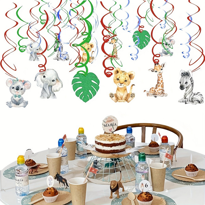 6db/csomag Szafari Állat dzsungel mennyezeti függő örvény dekoráció fiú baba zuhany kivágás ünnepi parti kellékek barkács dekorációk