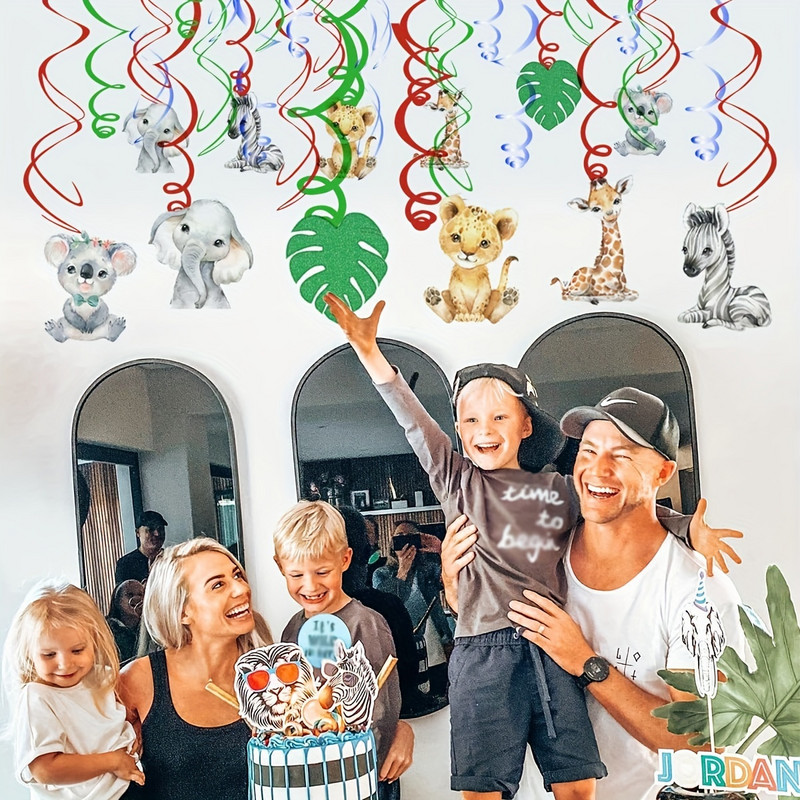 6db/csomag Szafari Állat dzsungel mennyezeti függő örvény dekoráció fiú baba zuhany kivágás ünnepi parti kellékek barkács dekorációk