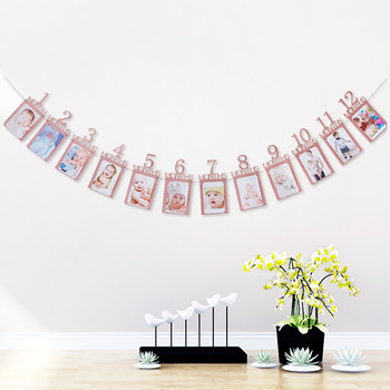 Πρώτη διακόσμηση για χαρούμενα γενέθλια 12 μηνών Κορνίζα Πανό Αγόρι Κορίτσι 1η Μονοετή Baby Shower Party Paper Προμήθειες γιρλάντα