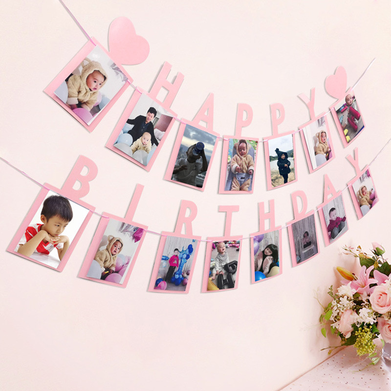 Első boldog születésnapi dekoráció 12 hónapos képkeret transzparens fiú lány 1 éves baba zuhany buli papír füzér kellékek