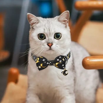 Star Moon Bow Tie Cat Collar Bell Breakaway Safety Soft Cat Collar Колие Регулируема сладка красива котешка яка с бантик за Kitty