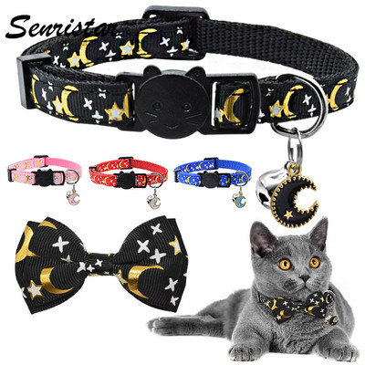 Star Moon Bow Tie Cat Collar Bell Breakaway Safety Soft Cat Collar Колие Регулируема сладка красива котешка яка с бантик за Kitty