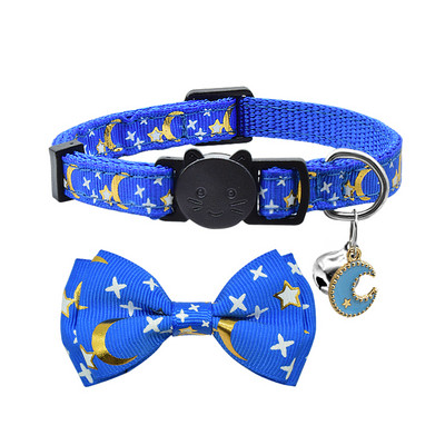 Star Moon tauriņš kaķu kaklasiksna Bell Breakaway drošības mīksta kaķu apkakles kaklarota Regulējama, jauka, skaista Bowknot kaķa kaklasiksna Kitijai