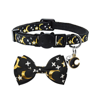 Star Moon tauriņš kaķu kaklasiksna Bell Breakaway drošības mīksta kaķu apkakles kaklarota Regulējama, jauka, skaista Bowknot kaķa kaklasiksna Kitijai
