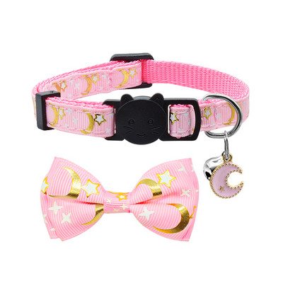 Star Moon tauriņš kaķu kaklasiksna Bell Breakaway drošības mīksta kaķu apkakles kaklarota Regulējama, jauka, skaista Bowknot kaķa kaklasiksna Kitijai