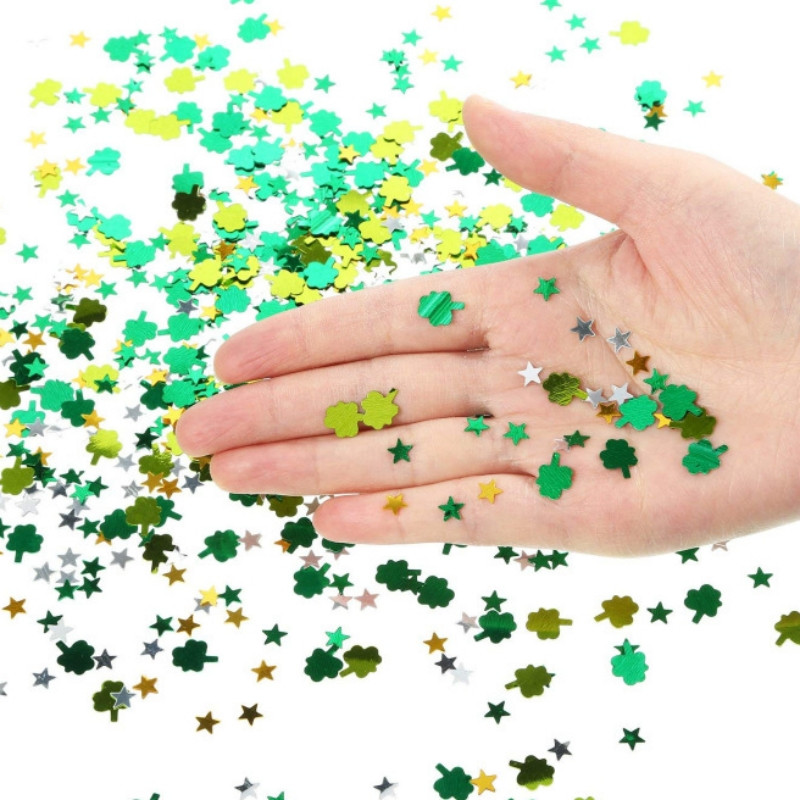 PVC sequins, četru lapu zāles konfeti Sv. Patrika dienas ballīte Trifolium konfeti mešanas darbvirsmas dekorācijas kāzu ballītēs