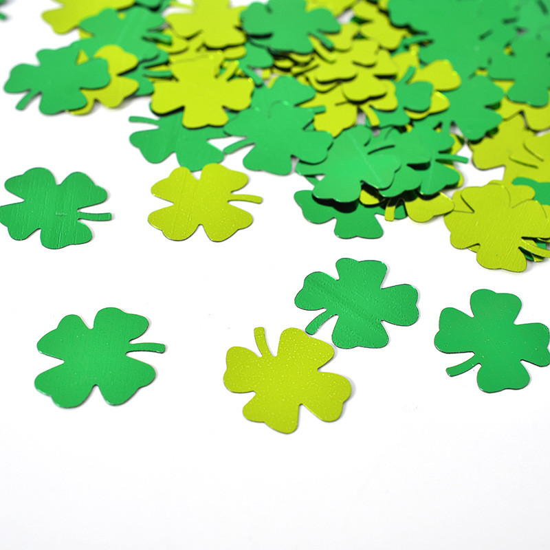 PVC sequins, četru lapu zāles konfeti Sv. Patrika dienas ballīte Trifolium konfeti mešanas darbvirsmas dekorācijas kāzu ballītēs