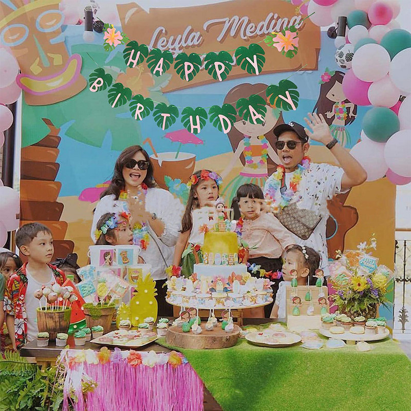 Tropu Havaju salu bruņurupuča lapas vītnes palmu lapu reklāmkarogs Priecīgas Aloha ballītes dekori Vasaras havajiešu dzimšanas dienas ballīšu reklāmkarogi