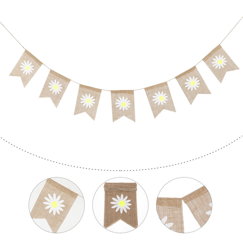 Lina reklāmkarogs Pavasara ballīte Garland Bunting Dekorācijas Zieds Retro Izvelciet karogu