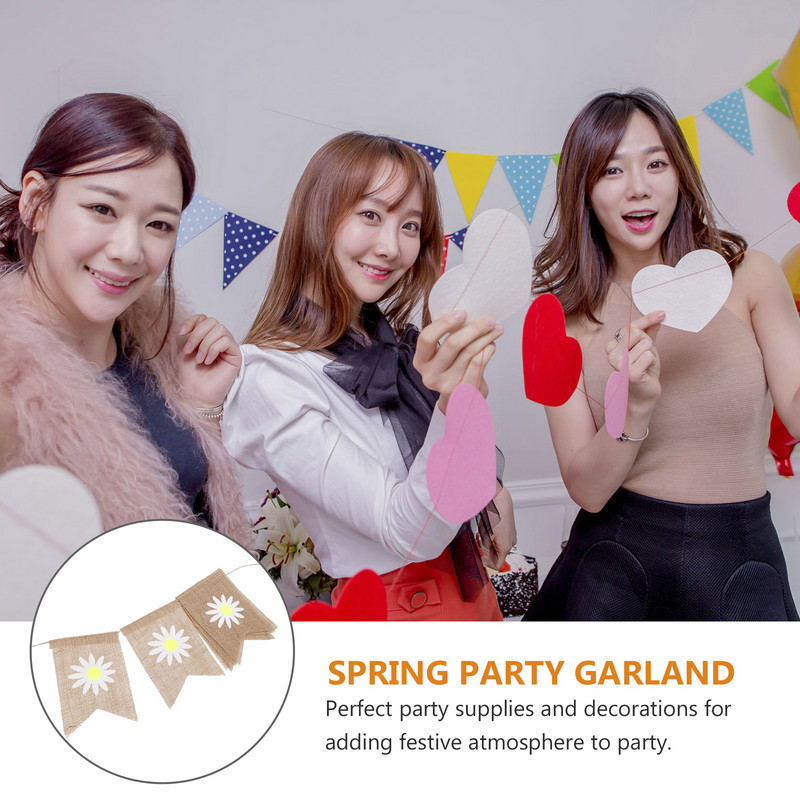 Lina reklāmkarogs Pavasara ballīte Garland Bunting Dekorācijas Zieds Retro Izvelciet karogu