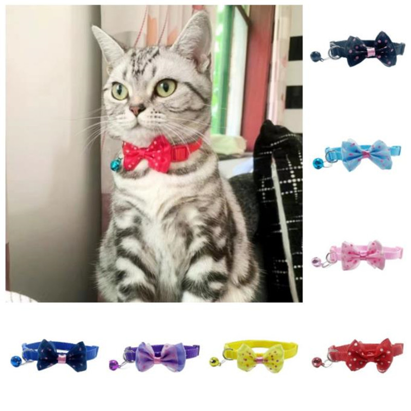 Kisállat-kiegészítők Kutya macska nyakörv Csipke csengő színes pöttyök mintás állítható nyakörvek kiskutya cicához barkácsolj kis állat