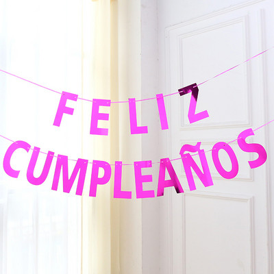 Radošs spāņu daudz laimes dzimšanas dienā vēstules karogs reklāmkarogs dzimšanas dienas ballītes atmosfēras noformējums nokarenas ķekatas un vītnes rotājums