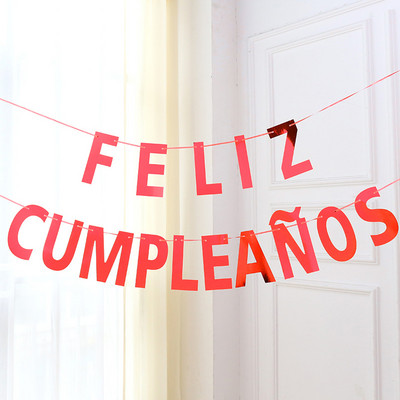 Radošs spāņu daudz laimes dzimšanas dienā vēstules karogs reklāmkarogs dzimšanas dienas ballītes atmosfēras noformējums nokarenas ķekatas un vītnes rotājums