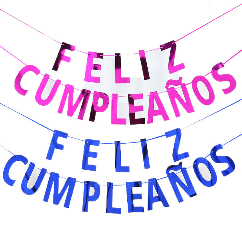 Radošs spāņu daudz laimes dzimšanas dienā vēstules karogs reklāmkarogs dzimšanas dienas ballītes atmosfēras noformējums nokarenas ķekatas un vītnes rotājums