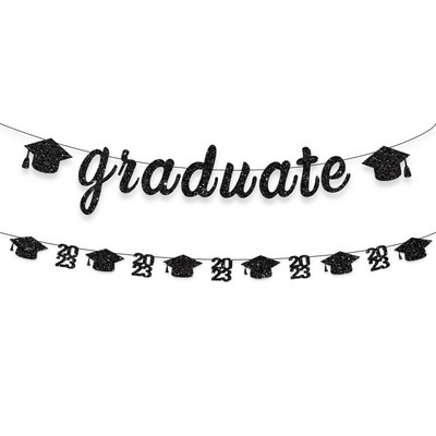 Radoša izlaiduma ballītes noformējums Absolventa karogs2023 PhD cepure, velciet ziedu auklu, reklāmkarogu izlaiduma fona sienas dekorēšana