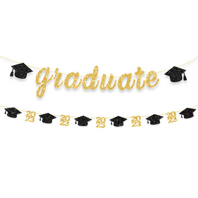 Radoša izlaiduma ballītes noformējums Absolventa karogs2023 PhD cepure, velciet ziedu auklu, reklāmkarogu izlaiduma fona sienas dekorēšana