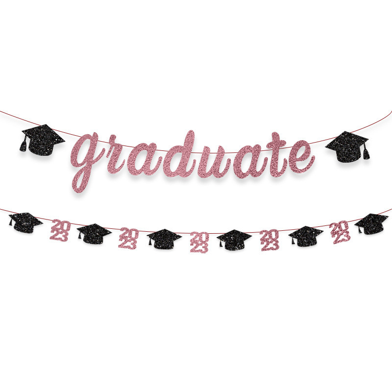 Radoša izlaiduma ballītes noformējums Absolventa karogs2023 PhD cepure, velciet ziedu auklu, reklāmkarogu izlaiduma fona sienas dekorēšana