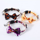 1 gab Helovīna kaķa kaklasiksna ar zvaniņu Bowknot kucēnu kaķēnu ķirbju kaklarota regulējama drošības sprādze Čivavas tauriņa kaklasaite mājdzīvnieku piederumi