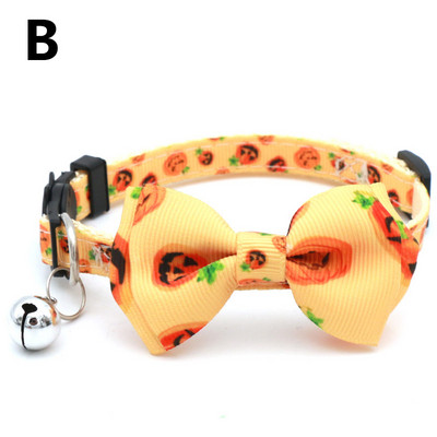 1 gab Helovīna kaķa kaklasiksna ar zvaniņu Bowknot kucēnu kaķēnu ķirbju kaklarota regulējama drošības sprādze Čivavas tauriņa kaklasaite mājdzīvnieku piederumi
