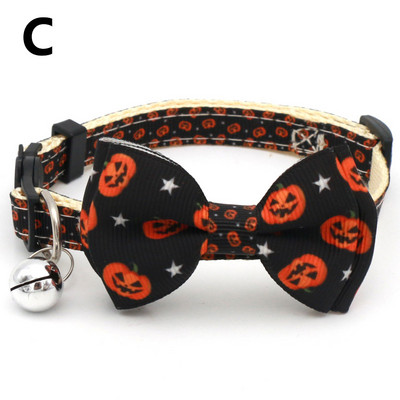 1 gab Helovīna kaķa kaklasiksna ar zvaniņu Bowknot kucēnu kaķēnu ķirbju kaklarota regulējama drošības sprādze Čivavas tauriņa kaklasaite mājdzīvnieku piederumi