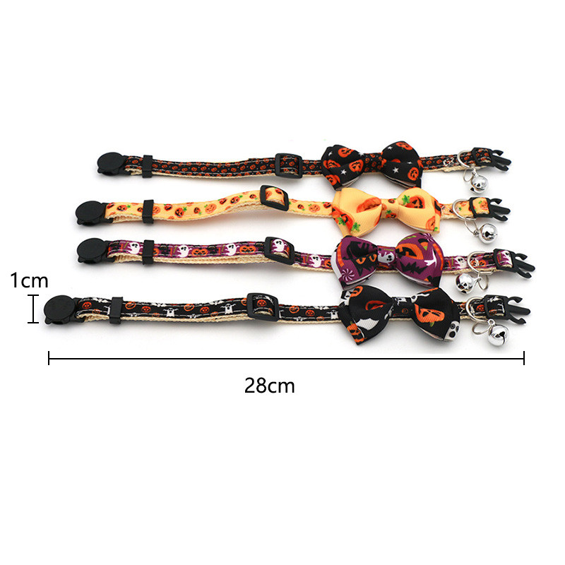 1 gab Helovīna kaķa kaklasiksna ar zvaniņu Bowknot kucēnu kaķēnu ķirbju kaklarota regulējama drošības sprādze Čivavas tauriņa kaklasaite mājdzīvnieku piederumi