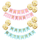 1 set Ružičasto Plava Pisma Sretan Rođendan Papirnati baneri Konfeti Lateks Baloni Dekoracije za rođendanske zabave Dječji pribor za tuširanje