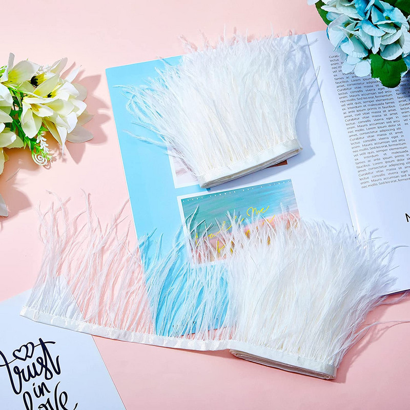 8-10 CM valge jaanalinnusulgede äärislint 1-meetrine naturaalne jaanalinnusulgede ääristega pulmapeokaunistus.