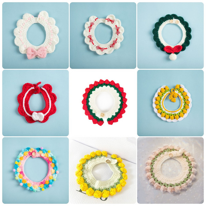 Jauka ziedu mala Dekoratīva kaķa kakla siksna kucēns suns Trikotāžas kakla siksna Kaķa dekorēšana Šalle Jauki tamborēti mājdzīvnieku kakla dekori Aksesuāri