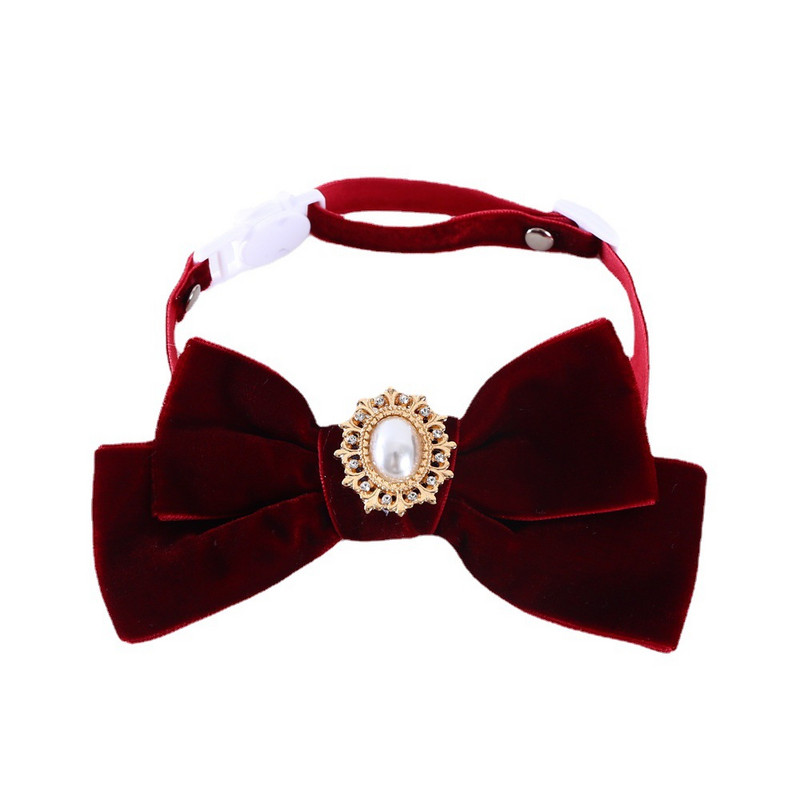 Retro bársonyos macskanyakörv Bowknot Pets nyaklánc fulladásgátló gyöngyvel Puppy Kitten Csokornyakkendő Születésnapi parti nyakörvek
