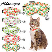 Jauka tauriņš kaķa kakla siksna Kakla zvans, regulējams Breakaway Lovely Bow mezgls kaķa kaklasiksna vasaras augļu apdruka Pet kaķēns kaķa kakla siksna