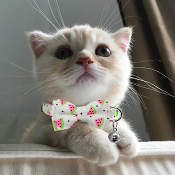 Χαριτωμένο παπιγιόν κολάρο γάτας με κολάρο με καμπάνα ρυθμιζόμενο αποσπασματικό κολάρο γάτας με παπιγιόν Καλοκαιρινό τύπωμα φρούτων για κατοικίδιο γατούλα