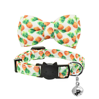 Jauka tauriņš kaķa kakla siksna Kakla zvans, regulējams Breakaway Lovely Bow mezgls kaķa kaklasiksna vasaras augļu apdruka Pet kaķēns kaķa kakla siksna