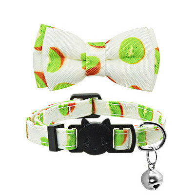 Jauka tauriņš kaķa kakla siksna Kakla zvans, regulējams Breakaway Lovely Bow mezgls kaķa kaklasiksna vasaras augļu apdruka Pet kaķēns kaķa kakla siksna